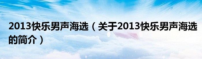 2013快樂男聲海選（關于2013快樂男聲海選的簡介）