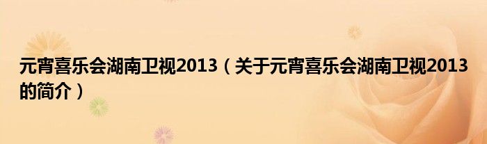 元宵喜樂會湖南衛(wèi)視2013（關(guān)于元宵喜樂會湖南衛(wèi)視2013的簡介）