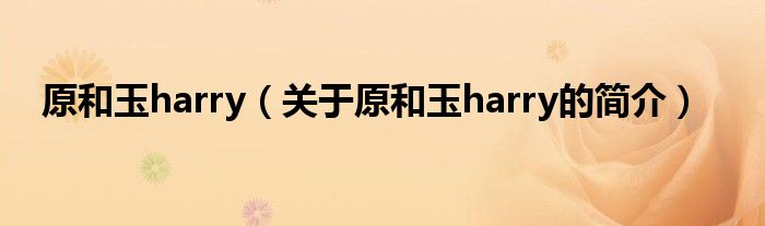 原和玉harry（關(guān)于原和玉harry的簡(jiǎn)介）