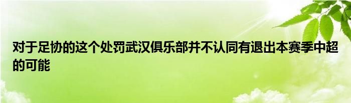 對于足協(xié)的這個處罰武漢俱樂部并不認(rèn)同有退出本賽季中超的可能