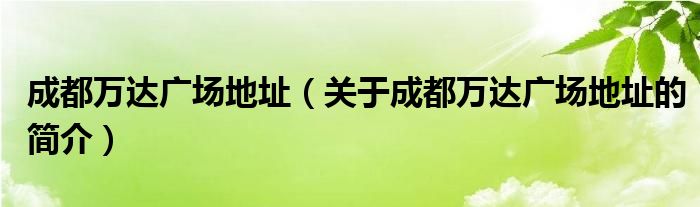 成都萬達廣場地址（關(guān)于成都萬達廣場地址的簡介）