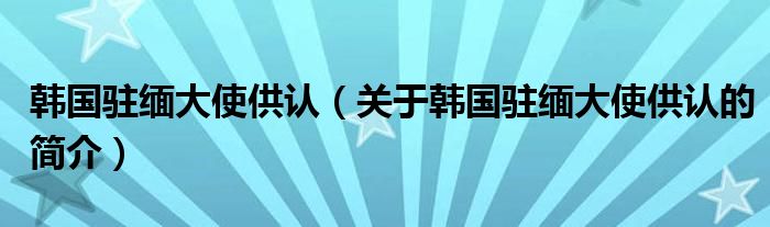 韓國駐緬大使供認（關(guān)于韓國駐緬大使供認的簡介）