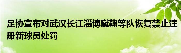 足協(xié)宣布對武漢長江淄博蹴鞠等隊恢復(fù)禁止注冊新球員處罰