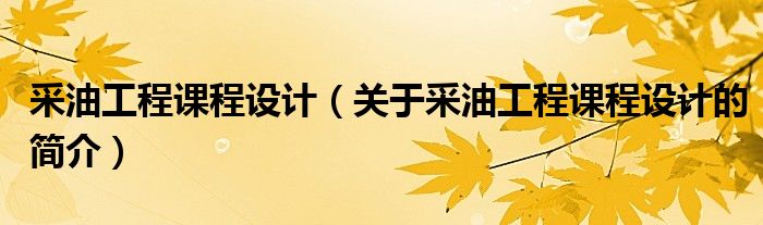 采油工程課程設(shè)計(jì)（關(guān)于采油工程課程設(shè)計(jì)的簡(jiǎn)介）