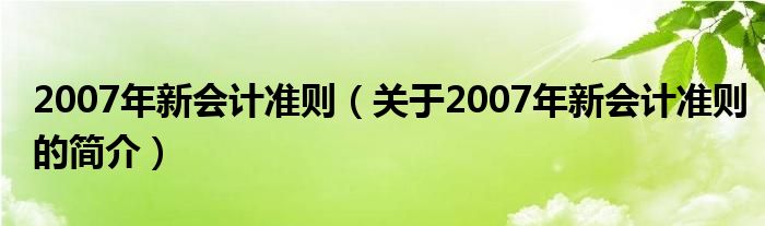 2007年新會(huì)計(jì)準(zhǔn)則（關(guān)于2007年新會(huì)計(jì)準(zhǔn)則的簡介）