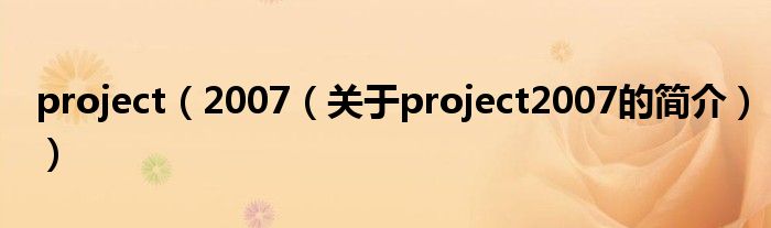 project（2007（關(guān)于project2007的簡(jiǎn)介））