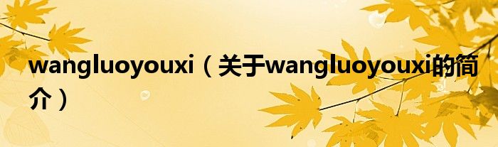 wangluoyouxi（關(guān)于wangluoyouxi的簡(jiǎn)介）