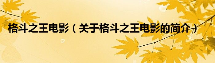 格斗之王電影（關(guān)于格斗之王電影的簡介）