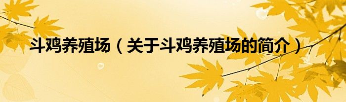 斗雞養(yǎng)殖場（關(guān)于斗雞養(yǎng)殖場的簡介）