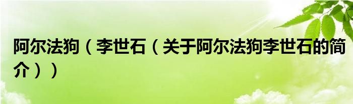 阿爾法狗（李世石（關于阿爾法狗李世石的簡介））