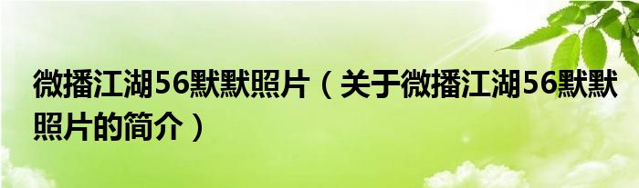 微播江湖56默默照片（關于微播江湖56默默照片的簡介）