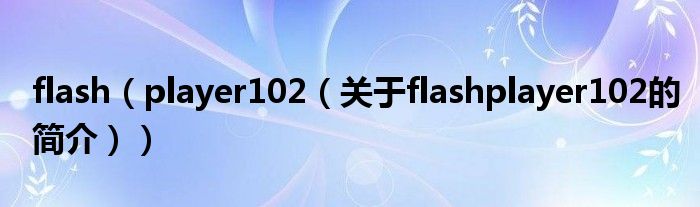 flash（player102（關(guān)于flashplayer102的簡介））