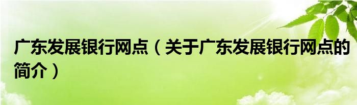 廣東發(fā)展銀行網(wǎng)點(diǎn)（關(guān)于廣東發(fā)展銀行網(wǎng)點(diǎn)的簡介）