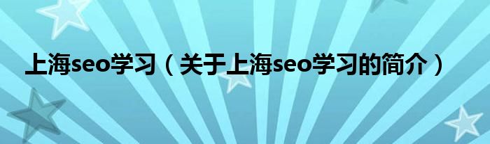 上海seo學(xué)習(xí)（關(guān)于上海seo學(xué)習(xí)的簡介）