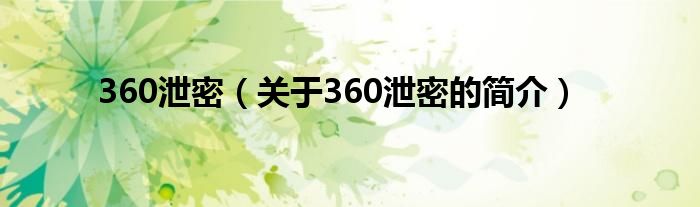 360泄密（關(guān)于360泄密的簡(jiǎn)介）