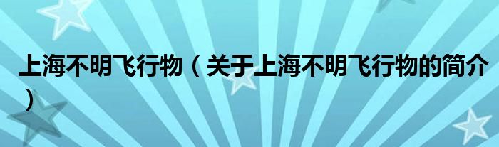 上海不明飛行物（關(guān)于上海不明飛行物的簡介）