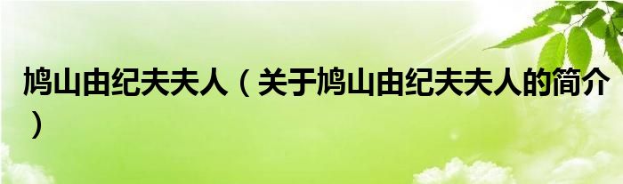 鳩山由紀夫夫人（關于鳩山由紀夫夫人的簡介）