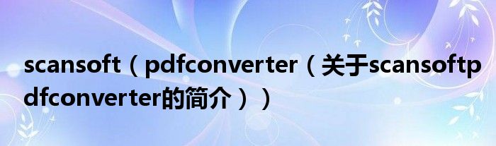 scansoft（pdfconverter（關(guān)于scansoftpdfconverter的簡(jiǎn)介））