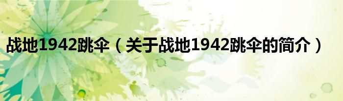 戰(zhàn)地1942跳傘（關(guān)于戰(zhàn)地1942跳傘的簡介）