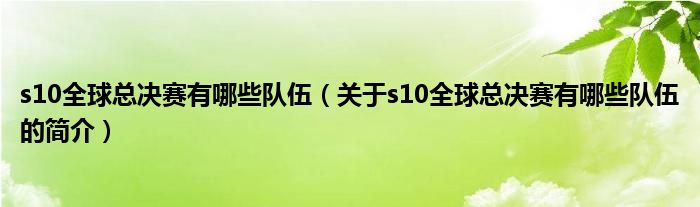 s10全球總決賽有哪些隊(duì)伍（關(guān)于s10全球總決賽有哪些隊(duì)伍的簡介）