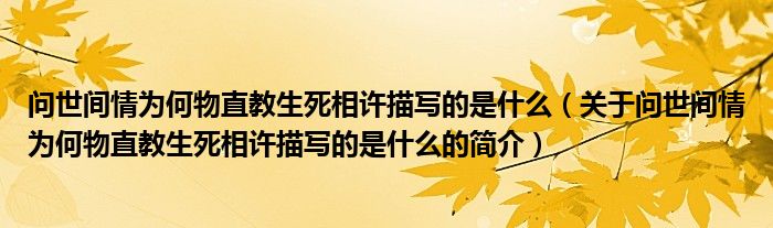 問世間情為何物直教生死相許描寫的是什么（關(guān)于問世間情為何物直教生死相許描寫的是什么的簡介）