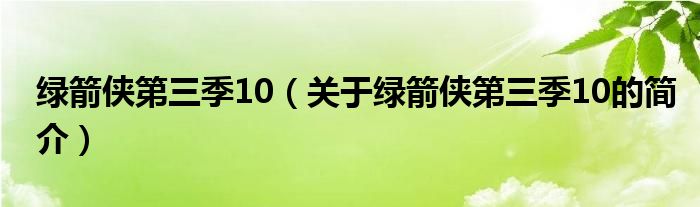 綠箭俠第三季10（關(guān)于綠箭俠第三季10的簡介）