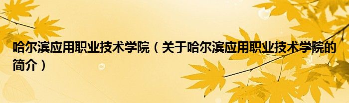 哈爾濱應用職業(yè)技術學院（關于哈爾濱應用職業(yè)技術學院的簡介）