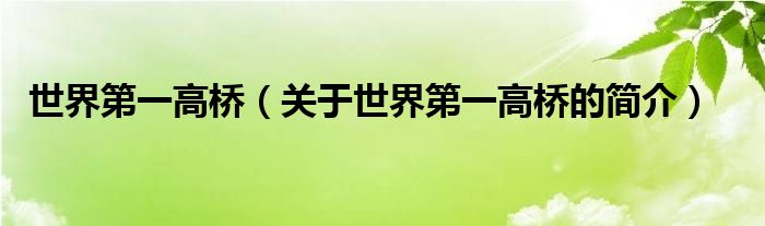 世界第一高橋（關(guān)于世界第一高橋的簡(jiǎn)介）