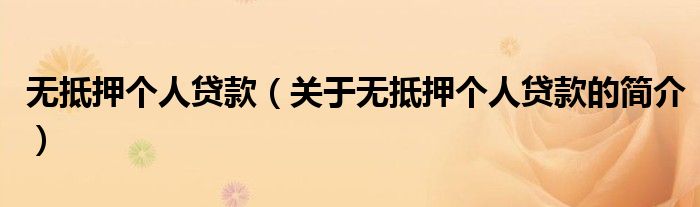 無抵押個(gè)人貸款（關(guān)于無抵押個(gè)人貸款的簡介）