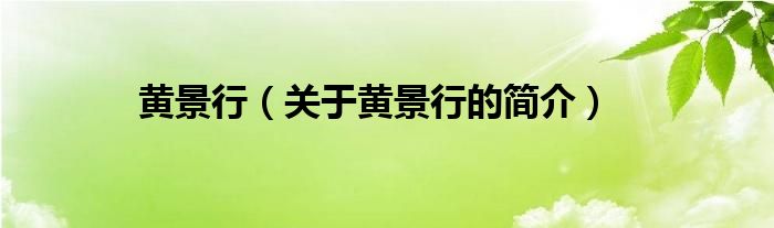 黃景行（關(guān)于黃景行的簡(jiǎn)介）