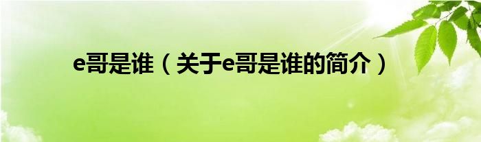 e哥是誰(shuí)（關(guān)于e哥是誰(shuí)的簡(jiǎn)介）