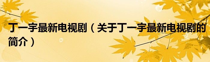 丁一宇最新電視?。P(guān)于丁一宇最新電視劇的簡(jiǎn)介）