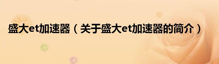 盛大et加速器（關(guān)于盛大et加速器的簡(jiǎn)介）