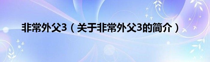 非常外父3（關(guān)于非常外父3的簡介）