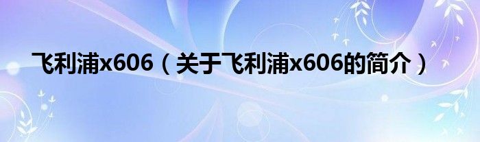 飛利浦x606（關(guān)于飛利浦x606的簡介）