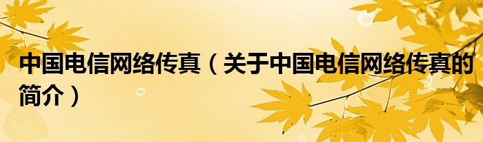 中國電信網(wǎng)絡(luò)傳真（關(guān)于中國電信網(wǎng)絡(luò)傳真的簡(jiǎn)介）