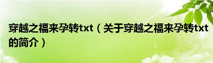 穿越之福來孕轉(zhuǎn)txt（關(guān)于穿越之福來孕轉(zhuǎn)txt的簡(jiǎn)介）