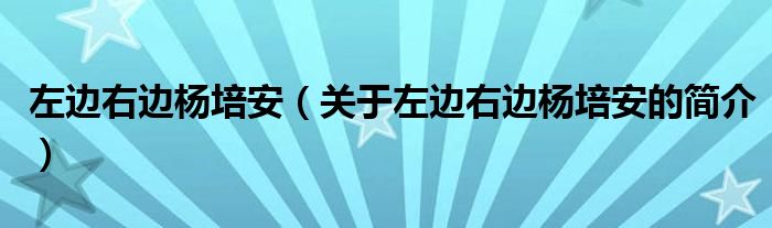 左邊右邊楊培安（關于左邊右邊楊培安的簡介）