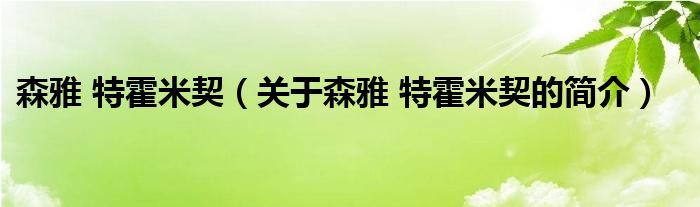 森雅 特霍米契（關(guān)于森雅 特霍米契的簡(jiǎn)介）