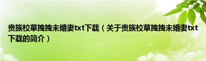 貴族校草拽拽未婚妻txt下載（關(guān)于貴族校草拽拽未婚妻txt下載的簡介）