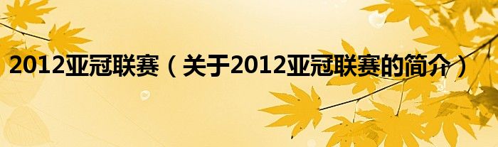 2012亞冠聯(lián)賽（關(guān)于2012亞冠聯(lián)賽的簡(jiǎn)介）