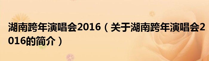 湖南跨年演唱會2016（關于湖南跨年演唱會2016的簡介）