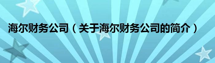 海爾財務公司（關于海爾財務公司的簡介）