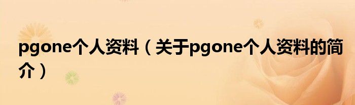 pgone個(gè)人資料（關(guān)于pgone個(gè)人資料的簡(jiǎn)介）