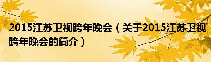 2015江蘇衛(wèi)視跨年晚會（關(guān)于2015江蘇衛(wèi)視跨年晚會的簡介）