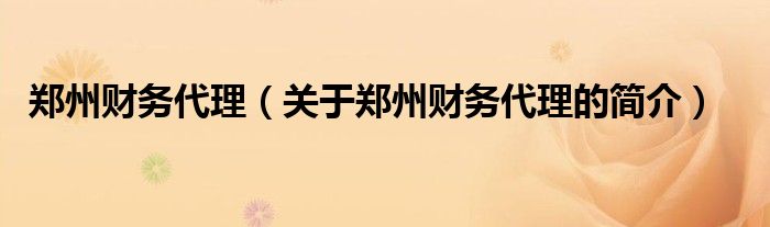 鄭州財(cái)務(wù)代理（關(guān)于鄭州財(cái)務(wù)代理的簡(jiǎn)介）