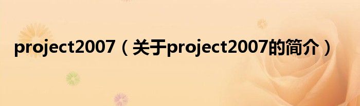 project2007（關(guān)于project2007的簡(jiǎn)介）