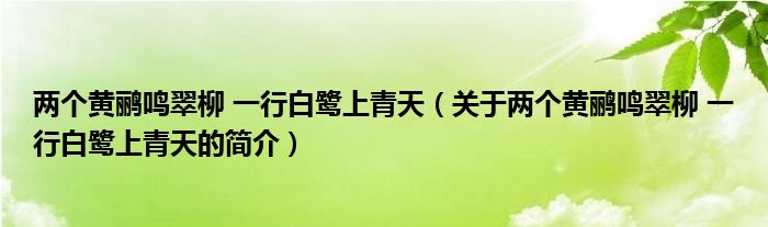 兩個黃鸝鳴翠柳 一行白鷺上青天（關于兩個黃鸝鳴翠柳 一行白鷺上青天的簡介）