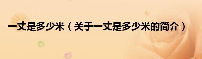 一丈是多少米（關(guān)于一丈是多少米的簡(jiǎn)介）