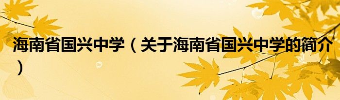 海南省國興中學（關于海南省國興中學的簡介）